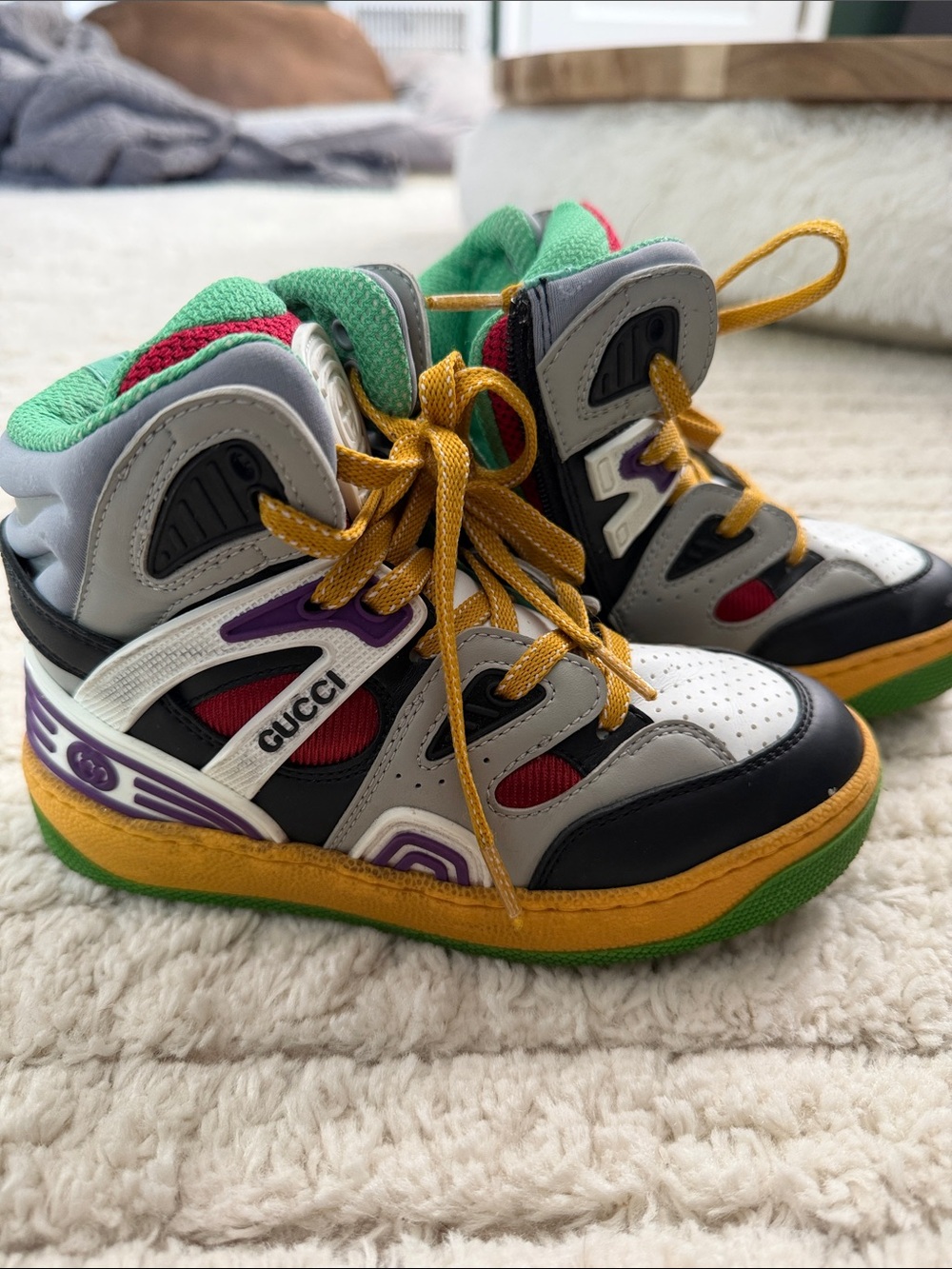 Gucci Kids Multicolor High-Top Sneakers - Green, Yellow, Purple, Red, Black